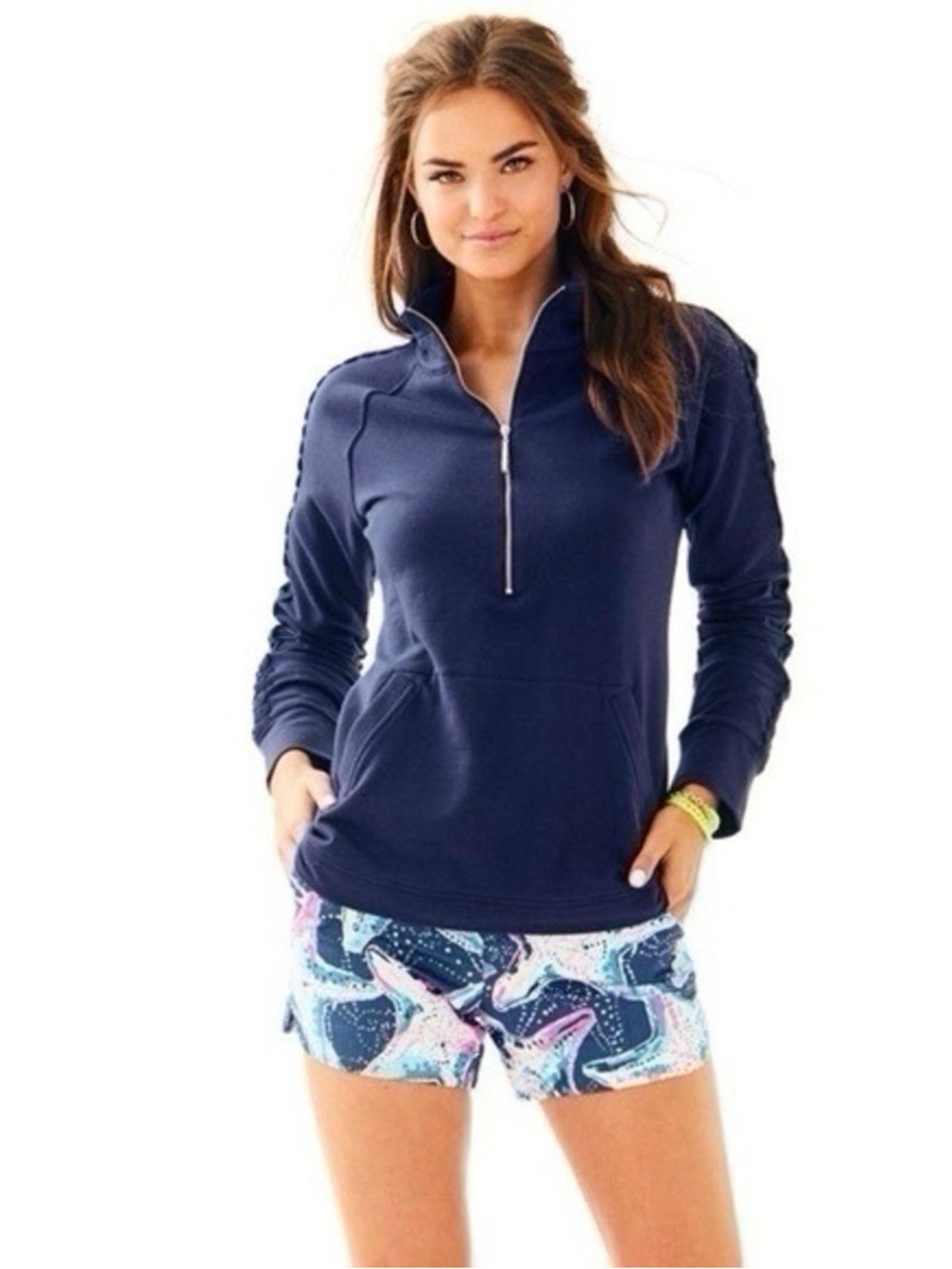 Lilly Pulitzer Skipper Solid Popover Lace Sleeve True Navy Size XXS